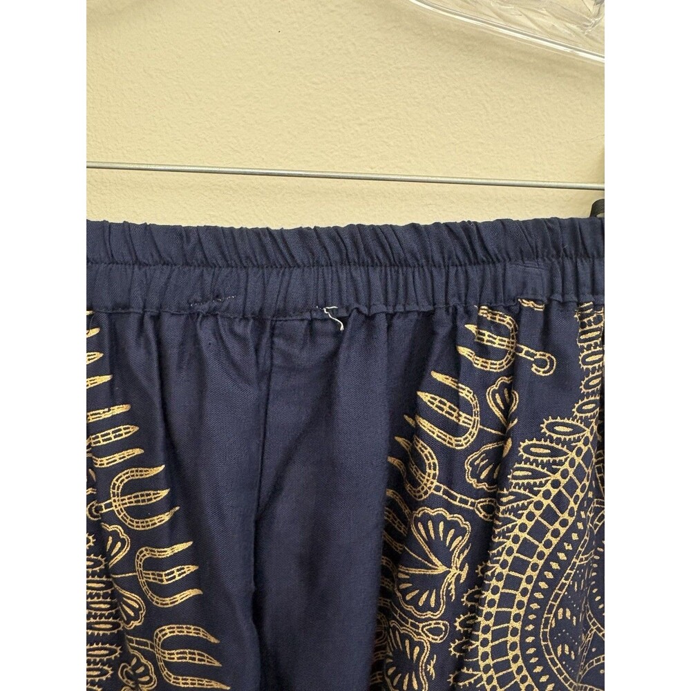 Lapogee Worldover Women Harem Pants M Blue Gold Boho Dashiki Yoga Smocked Waist - Picture 8 of 15